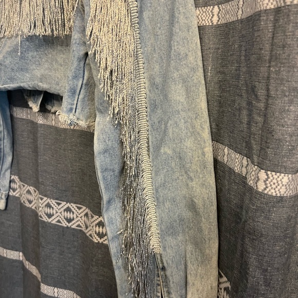 Fringe Light Denim Cropped Jacket | Size Medium - Picture 4 of 6